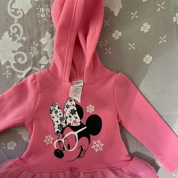 DISNEY Baby Hooded Sweatshirt 6/9 Month Pink Minnie Mouse Ruffle With Tulle - Picture 4 of 7